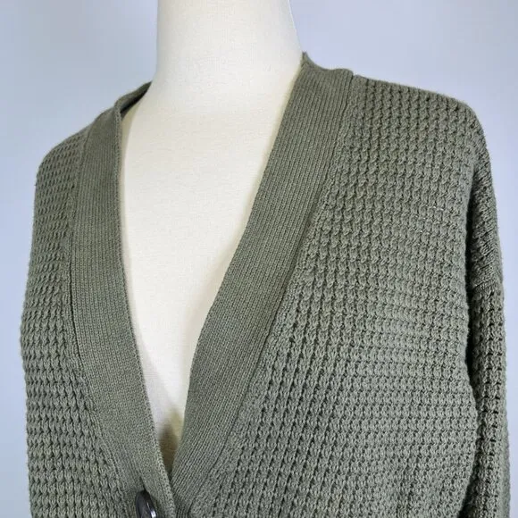 Banana Republic Waffle Stitch Chunky Knit Green Cotton Cardigan Sweater Medium