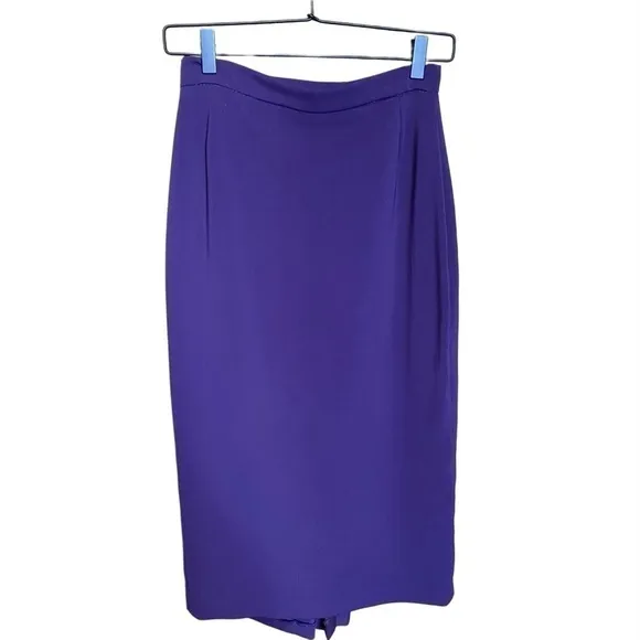 Barbara Bates Long Dark Purple Plum Wool Pencil Skirt w kick pleat Sz XS