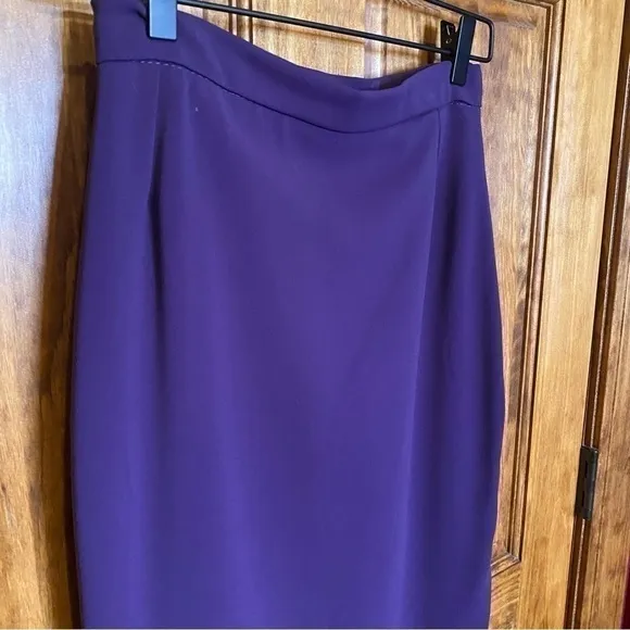 Barbara Bates Long Dark Purple Plum Wool Pencil Skirt w kick pleat Sz XS