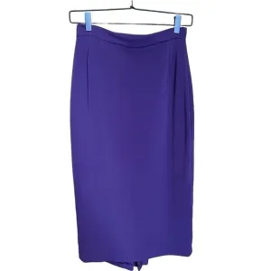 Barbara Bates Long Dark Purple Plum Wool Pencil Skirt w kick pleat Sz XS