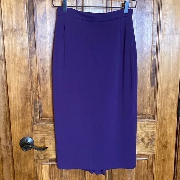 Barbara Bates Long Dark Purple Plum Wool Pencil Skirt w kick pleat Sz XS