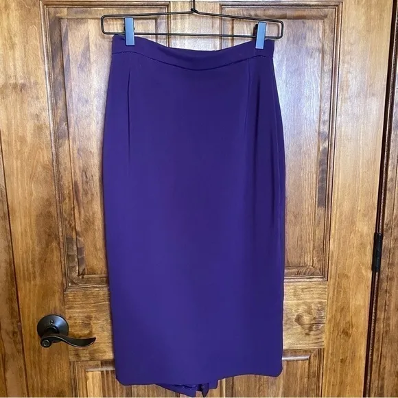 Barbara Bates Long Dark Purple Plum Wool Pencil Skirt w kick pleat Sz XS