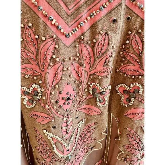Basil &amp; Maude Skirt Woman's Sz. 2 Midi A Line Burnt Orange Embellished Beaded