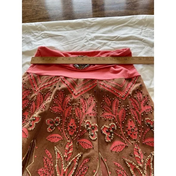 Basil &amp; Maude Skirt Woman's Sz. 2 Midi A Line Burnt Orange Embellished Beaded