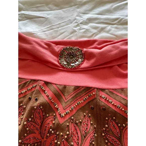 Basil &amp; Maude Skirt Woman's Sz. 2 Midi A Line Burnt Orange Embellished Beaded
