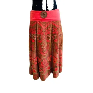 Basil &amp; Maude Skirt Woman's Sz. 2 Midi A Line Burnt Orange Embellished Beaded