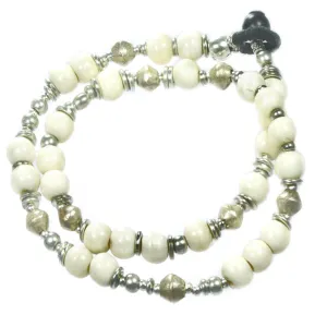 Beaded Silver & Bone Wrap Bracelet