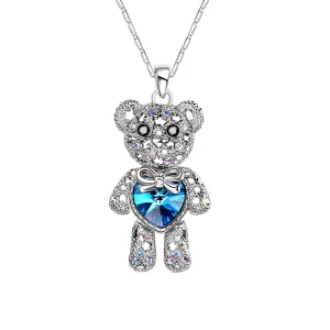 Bear With a Crystal Heart Pendant Necklace