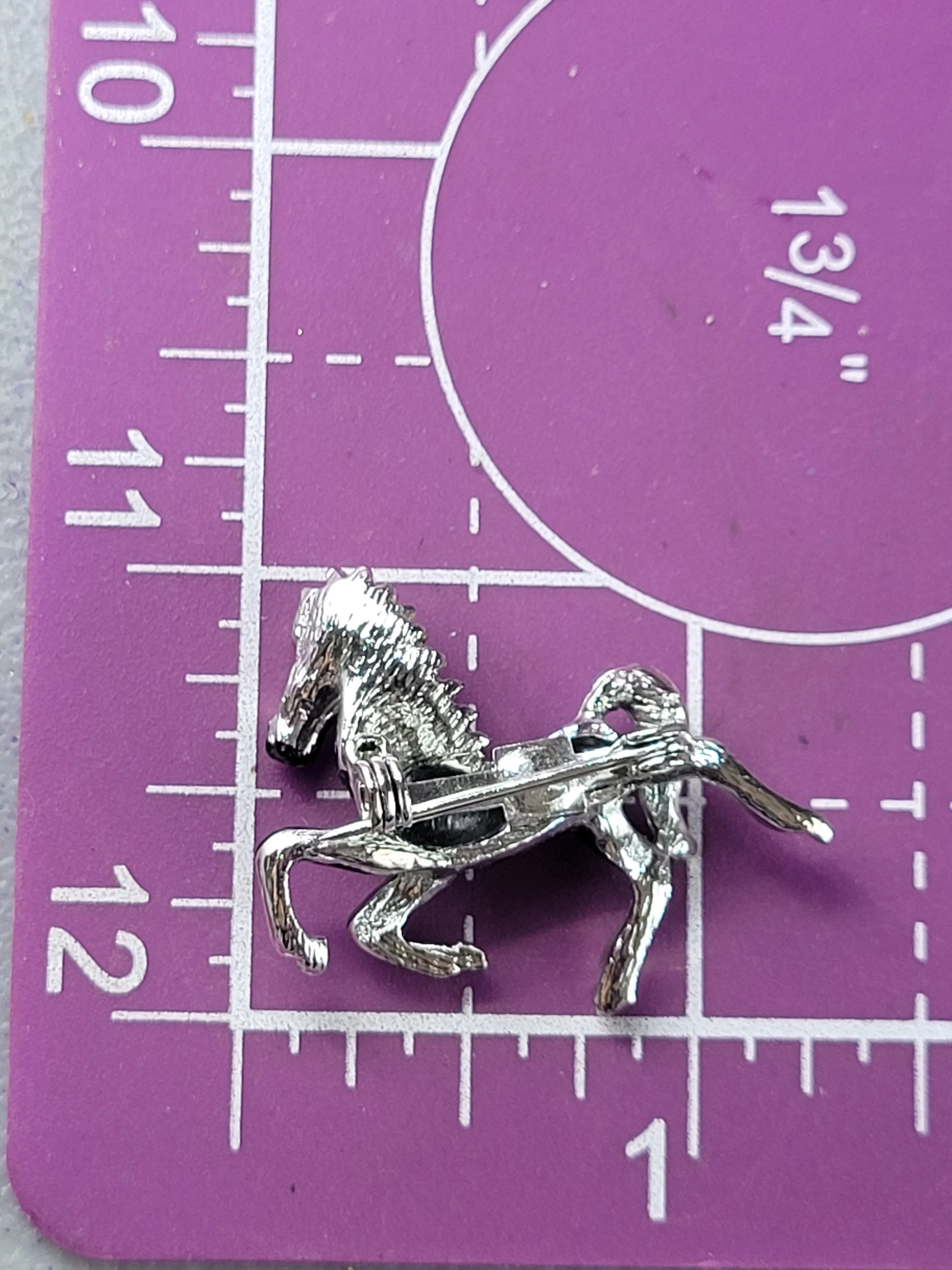 Black Horse vintage Equestrian enamel painted black and silver brooch pin