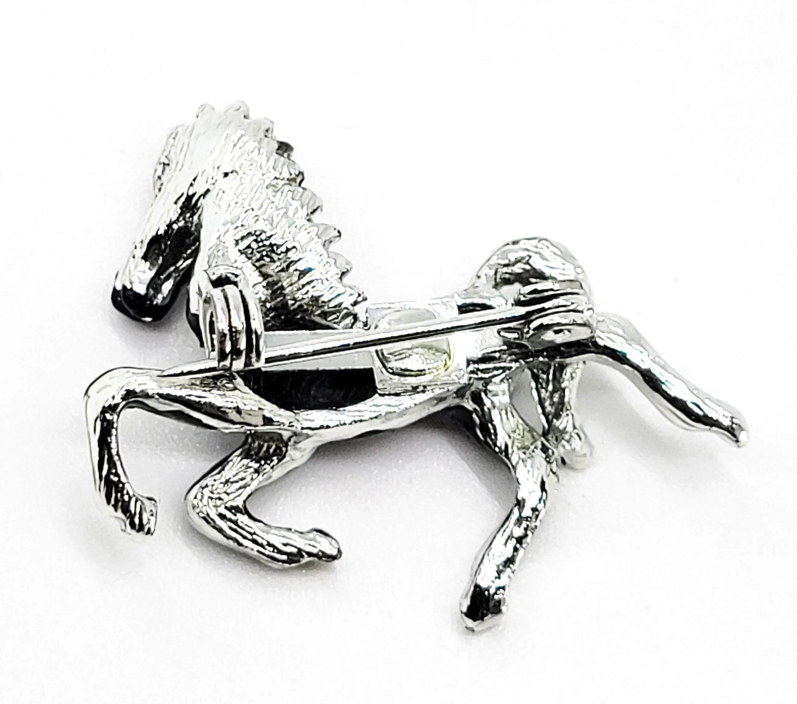 Black Horse vintage Equestrian enamel painted black and silver brooch pin