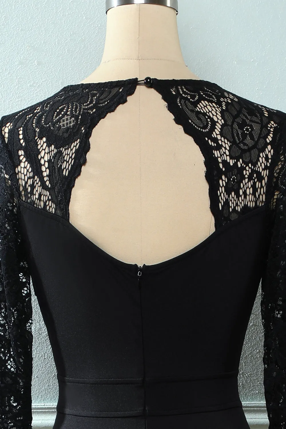 Black Lace Long Sleeves V Neck Hi-Low Mother of the Bride Dress