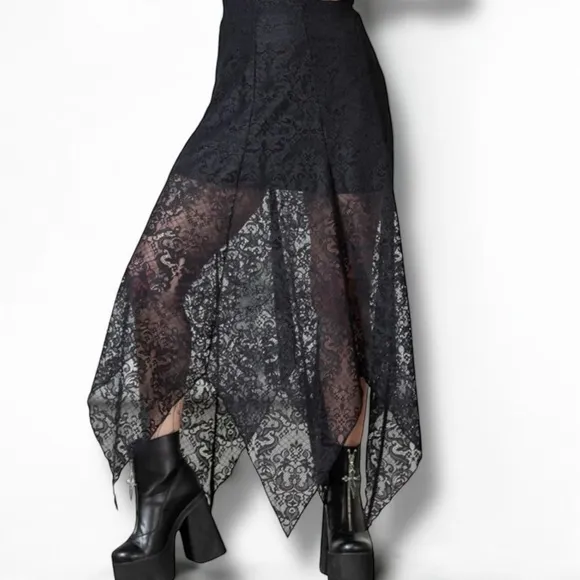 Black Long Asymmetrical Maxi Skirt - NEW