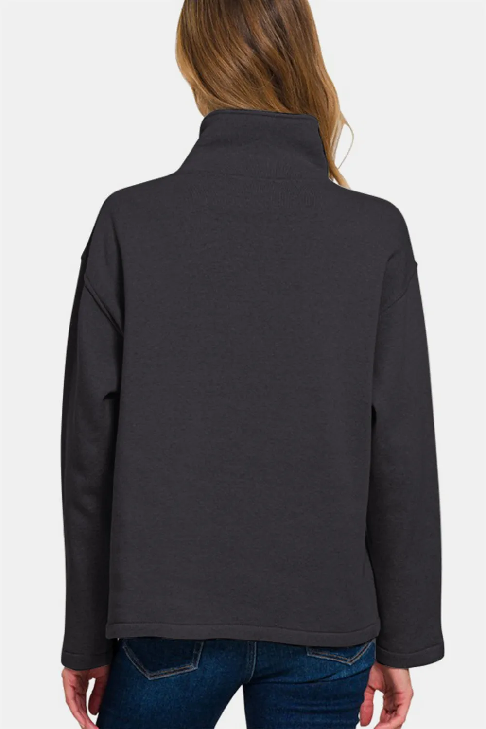Black Turtleneck Half Snap Fleece Sweatshirt