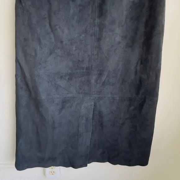 Black Vintage Suede Maxi Skirt Y2K Dialogue Western Prairie Longline Elastic 10