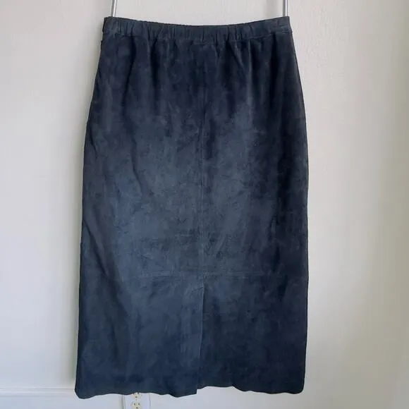 Black Vintage Suede Maxi Skirt Y2K Dialogue Western Prairie Longline Elastic 10