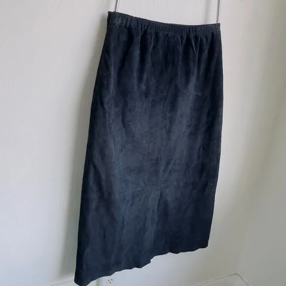 Black Vintage Suede Maxi Skirt Y2K Dialogue Western Prairie Longline Elastic 10