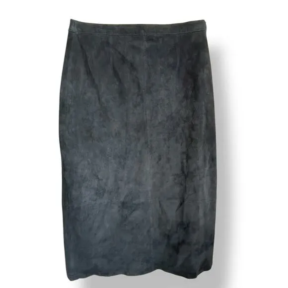 Black Vintage Suede Maxi Skirt Y2K Dialogue Western Prairie Longline Elastic 10