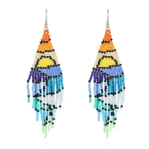Blue & Orange Howlite Sunrise Tassel Drop Earrings