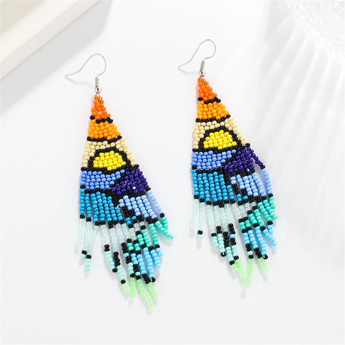 Blue & Orange Howlite Sunrise Tassel Drop Earrings