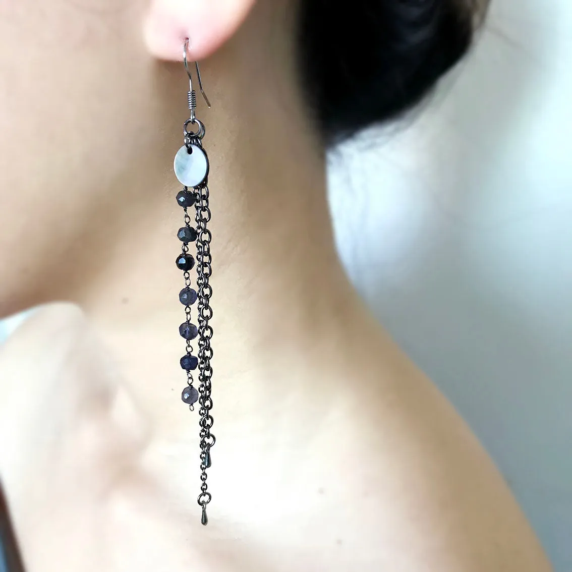 Blue Iolite Chain Drop Earrings