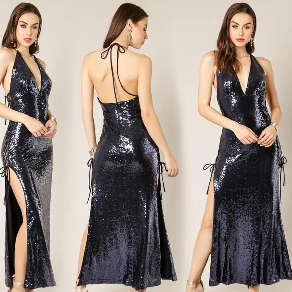 Blue Sequin Maxi Dress