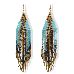Blue,Black, And Gold Bohemian Seed Bead Long Tassel Earrings #SH-ER-1197