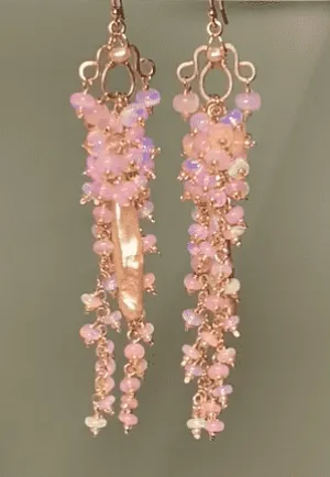 Blush Biwa Pearl Earrings Long Baby Pink Opal Clusters Rose Gold 2
