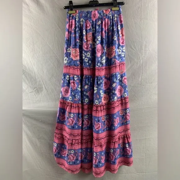 Boho Floral Print Drawstring Waist Skirt