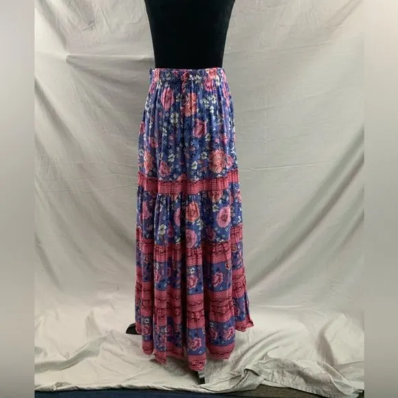 Boho Floral Print Drawstring Waist Skirt