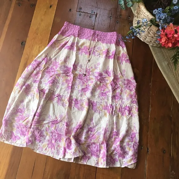 Boho Gypsy Coco Lei Pink Spell Floral Long Skirt Cotton beach bum free spirit