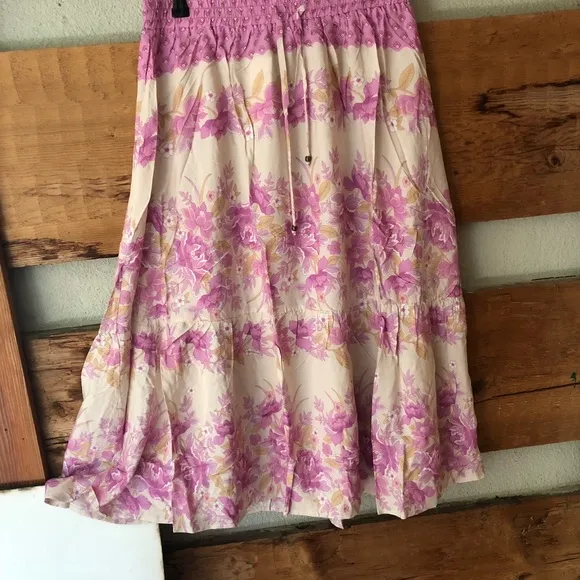 Boho Gypsy Coco Lei Pink Spell Floral Long Skirt Cotton beach bum free spirit