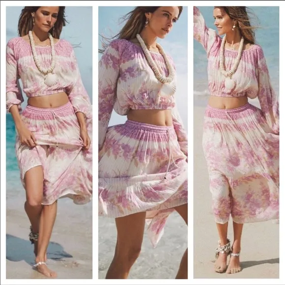Boho Gypsy Coco Lei Pink Spell Floral Long Skirt Cotton beach bum free spirit