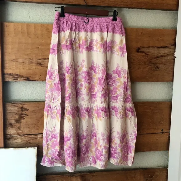 Boho Gypsy Coco Lei Pink Spell Floral Long Skirt Cotton beach bum free spirit