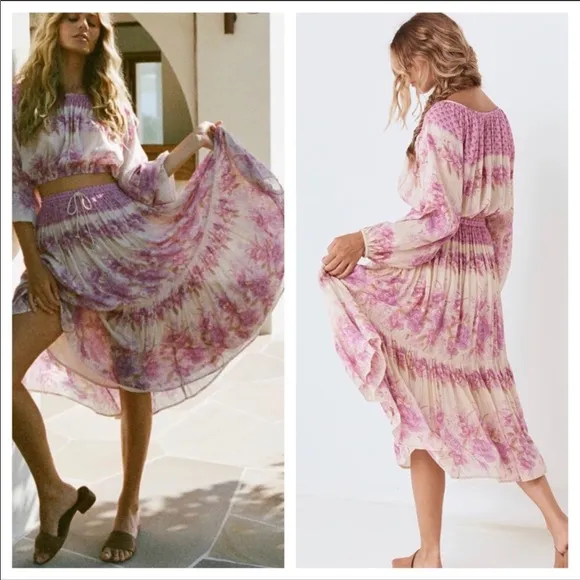 Boho Gypsy Coco Lei Pink Spell Floral Long Skirt Cotton beach bum free spirit