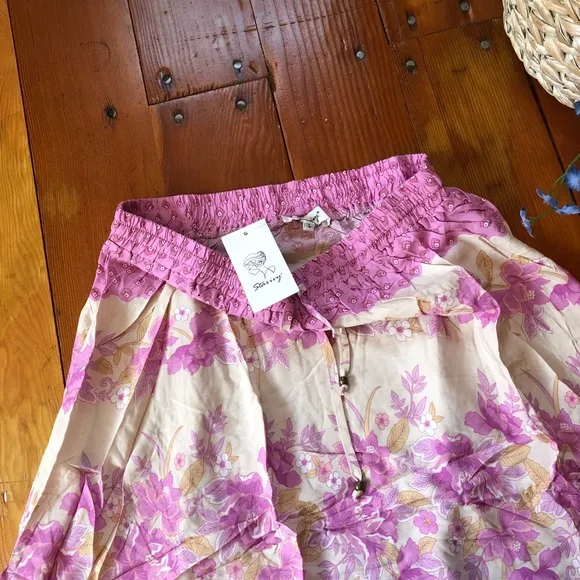 Boho Gypsy Coco Lei Pink Spell Floral Long Skirt Cotton beach bum free spirit