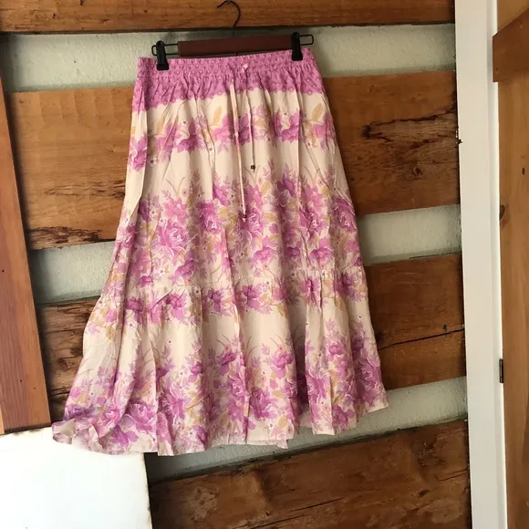 Boho Gypsy Coco Lei Pink Spell Floral Long Skirt Cotton beach bum free spirit
