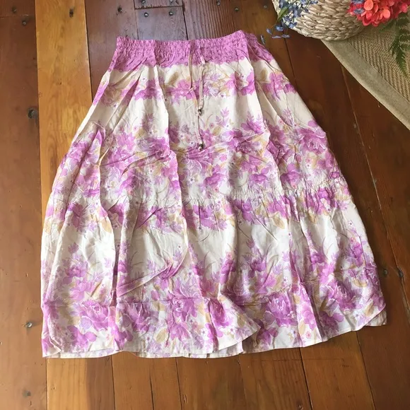 Boho Gypsy Coco Lei Pink Spell Floral Long Skirt Cotton beach bum free spirit