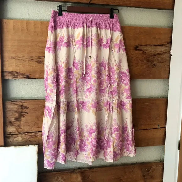 Boho Gypsy Coco Lei Pink Spell Floral Long Skirt Cotton beach bum free spirit