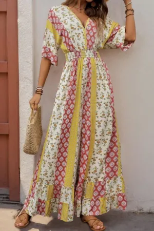 Boho-Style Floral Print High-Waisted Belted Wide-Legged Jumpsuit