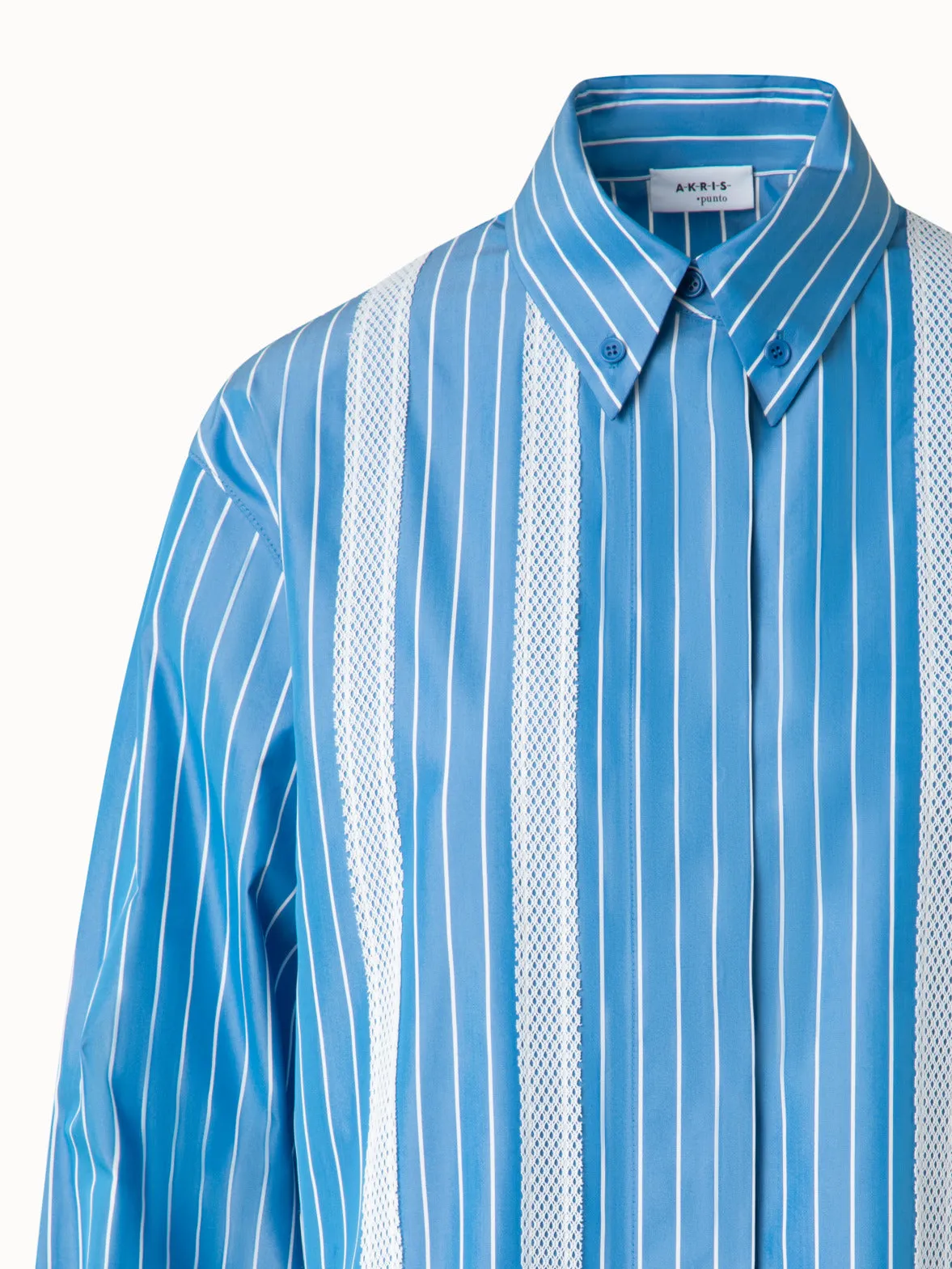 Boxy Blouse in Striped Cotton with Mesh Tape