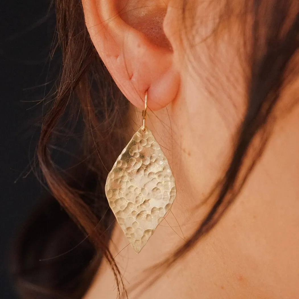 Brass Diamond Drop Hammered Earrings
