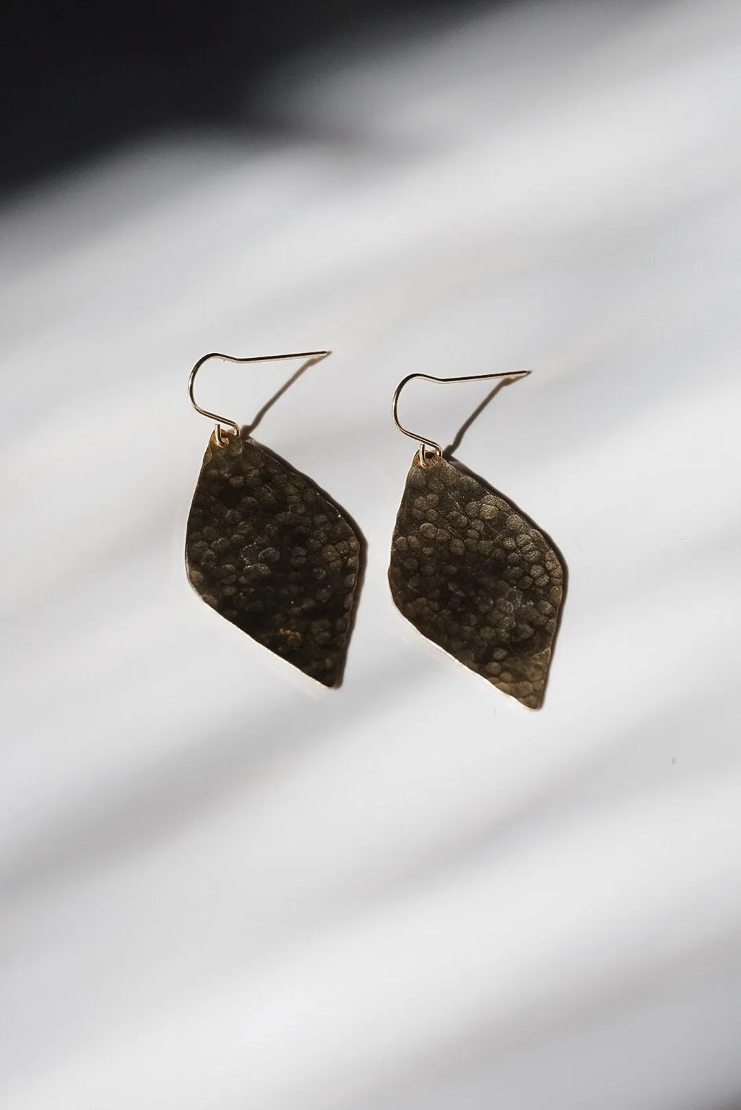 Brass Diamond Drop Hammered Earrings