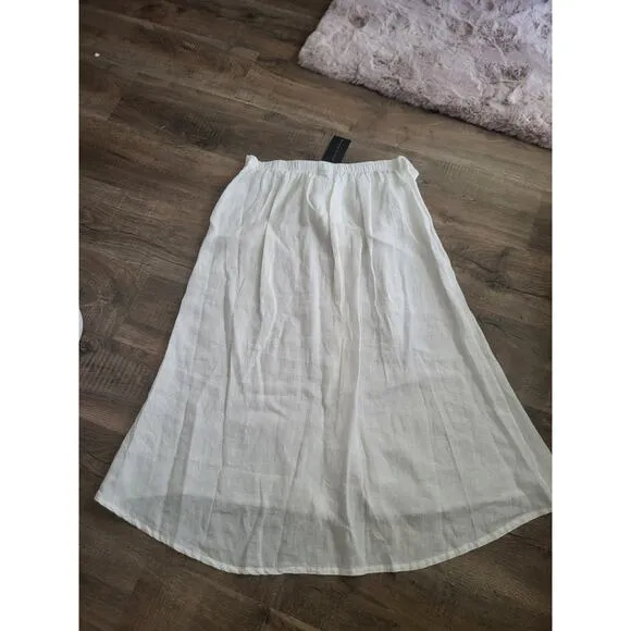 Bryn Walker White Cinzia Linen Button Down Hi Lo Maxi Skirt 2X NEW Lagenlook