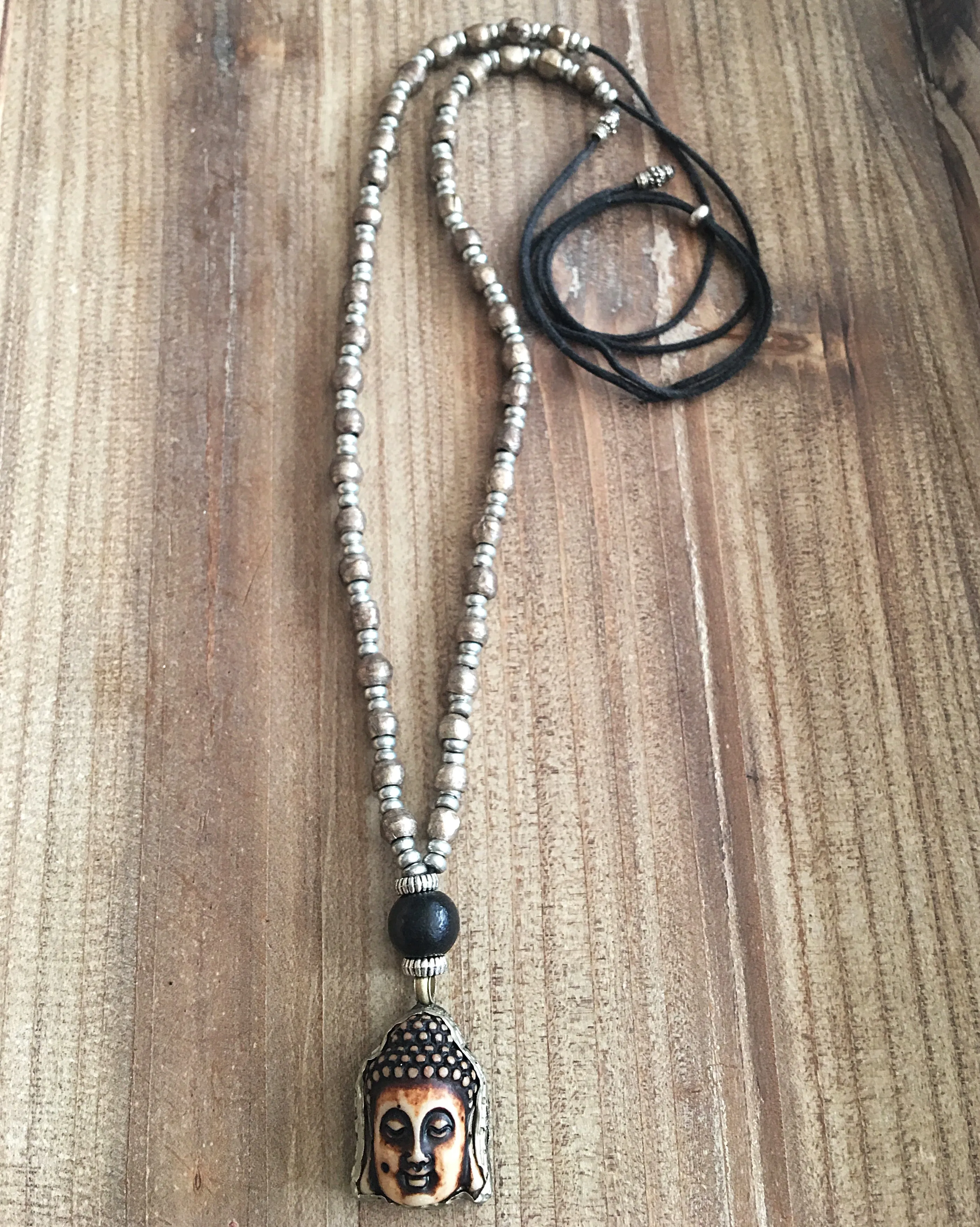 Buddha on Silver Beaded Adjustable Chain