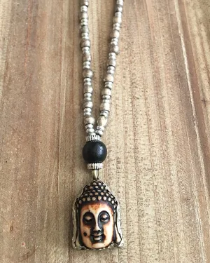Buddha on Silver Beaded Adjustable Chain