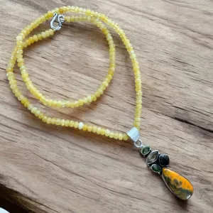 Bumblebee Jasper Solid 925 Sterling Silver Pendant Necklace