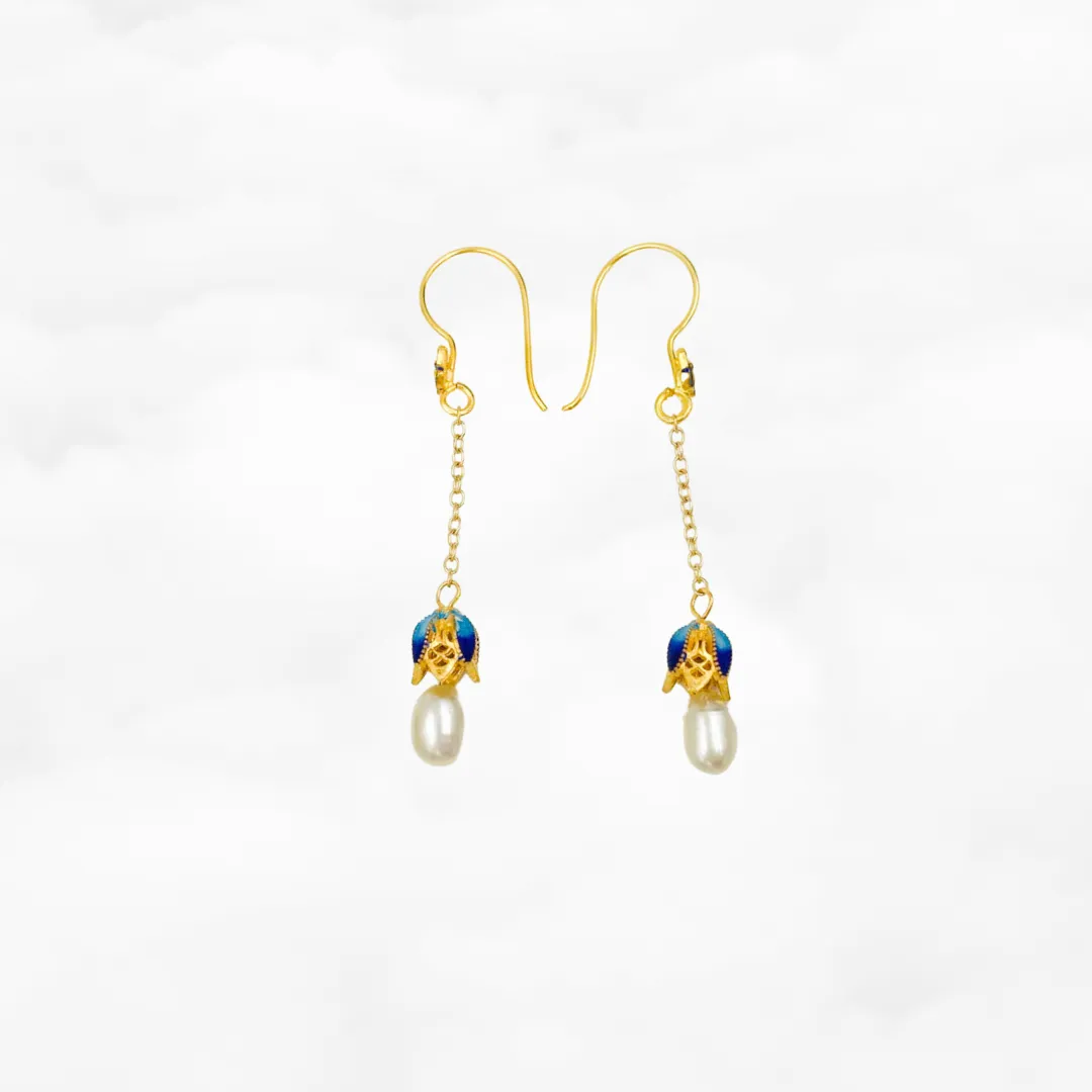 Butterfly and Flower Enamel Pearl Earrings