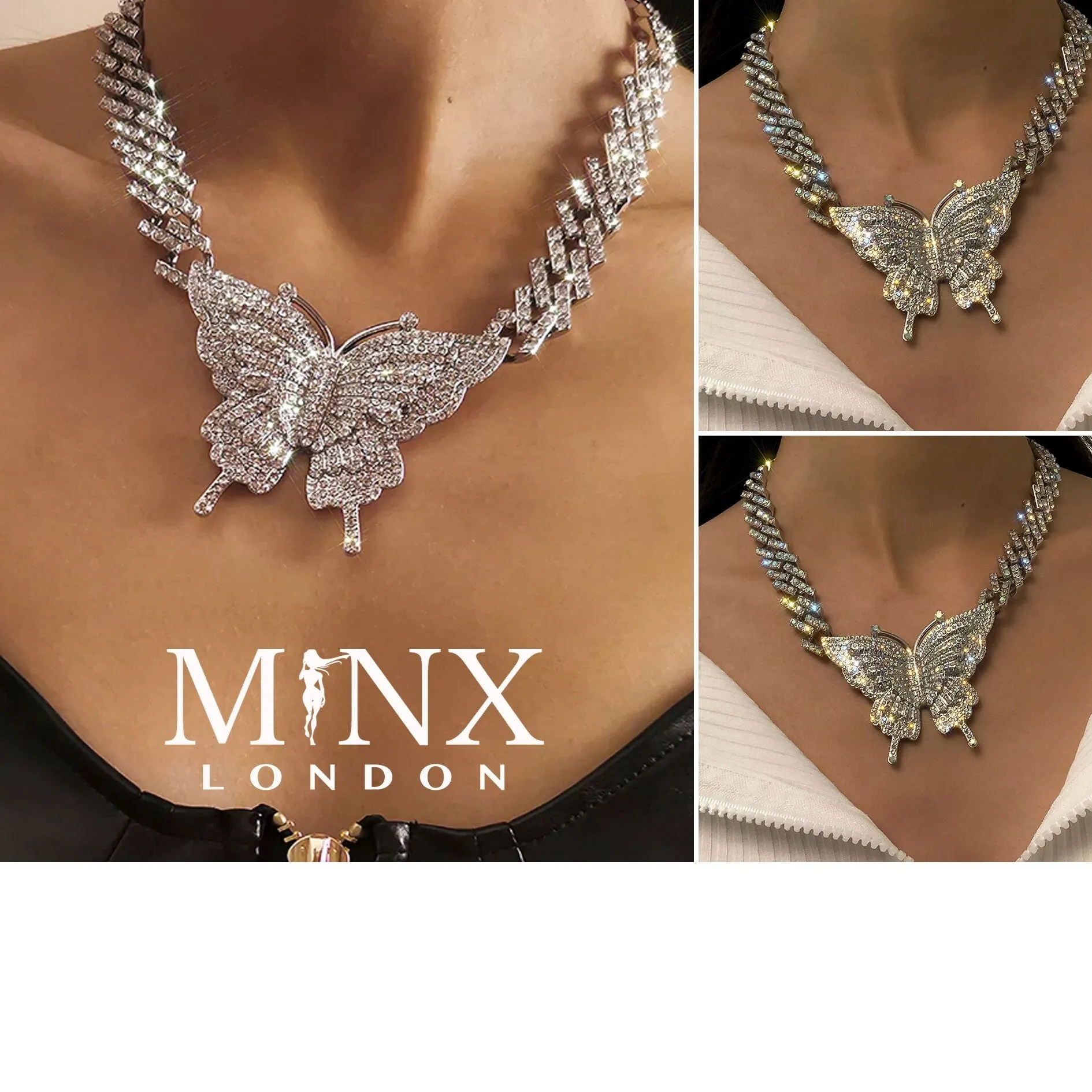 Butterfly Necklace | Butterfly Pendant | Womens Iced Out Chain | Womens Cuban Chain | Diamond Butterfly Necklace | Womens Diamond Necklace