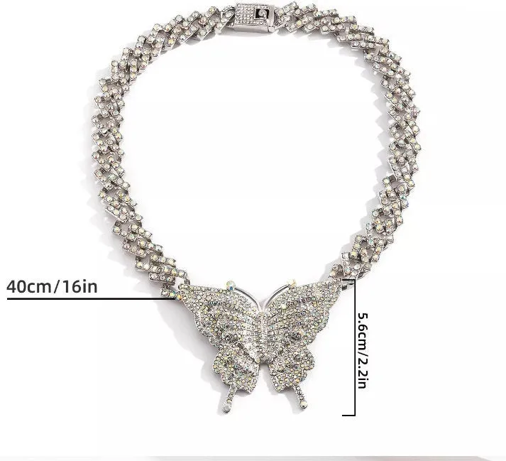 Butterfly Necklace | Butterfly Pendant | Womens Iced Out Chain | Womens Cuban Chain | Diamond Butterfly Necklace | Womens Diamond Necklace