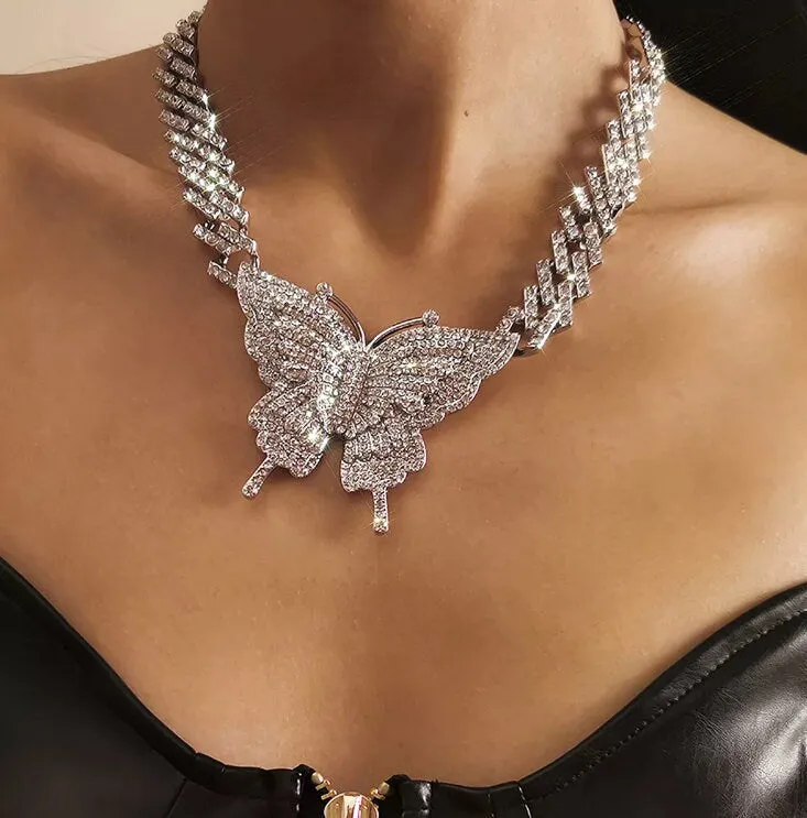Butterfly Necklace | Butterfly Pendant | Womens Iced Out Chain | Womens Cuban Chain | Diamond Butterfly Necklace | Womens Diamond Necklace